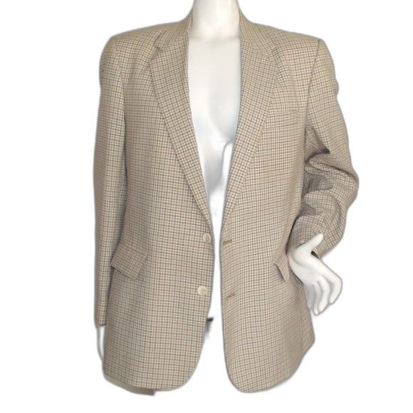 VINTAGE Plaid Blazer, 44, Haggar, Off-white/Tan/Gray, 2 buttons, Washable - Picture 6 of 13